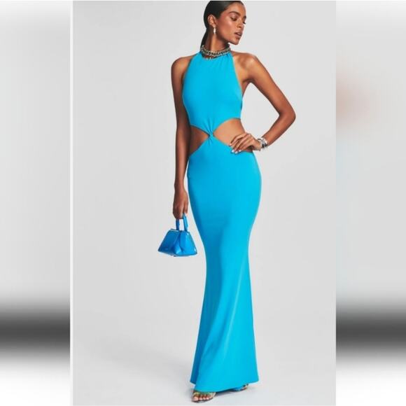 Retrofete Raven Dress in Peacock Blue Size XS Halter Open Back NWT - Picture 1 of 14